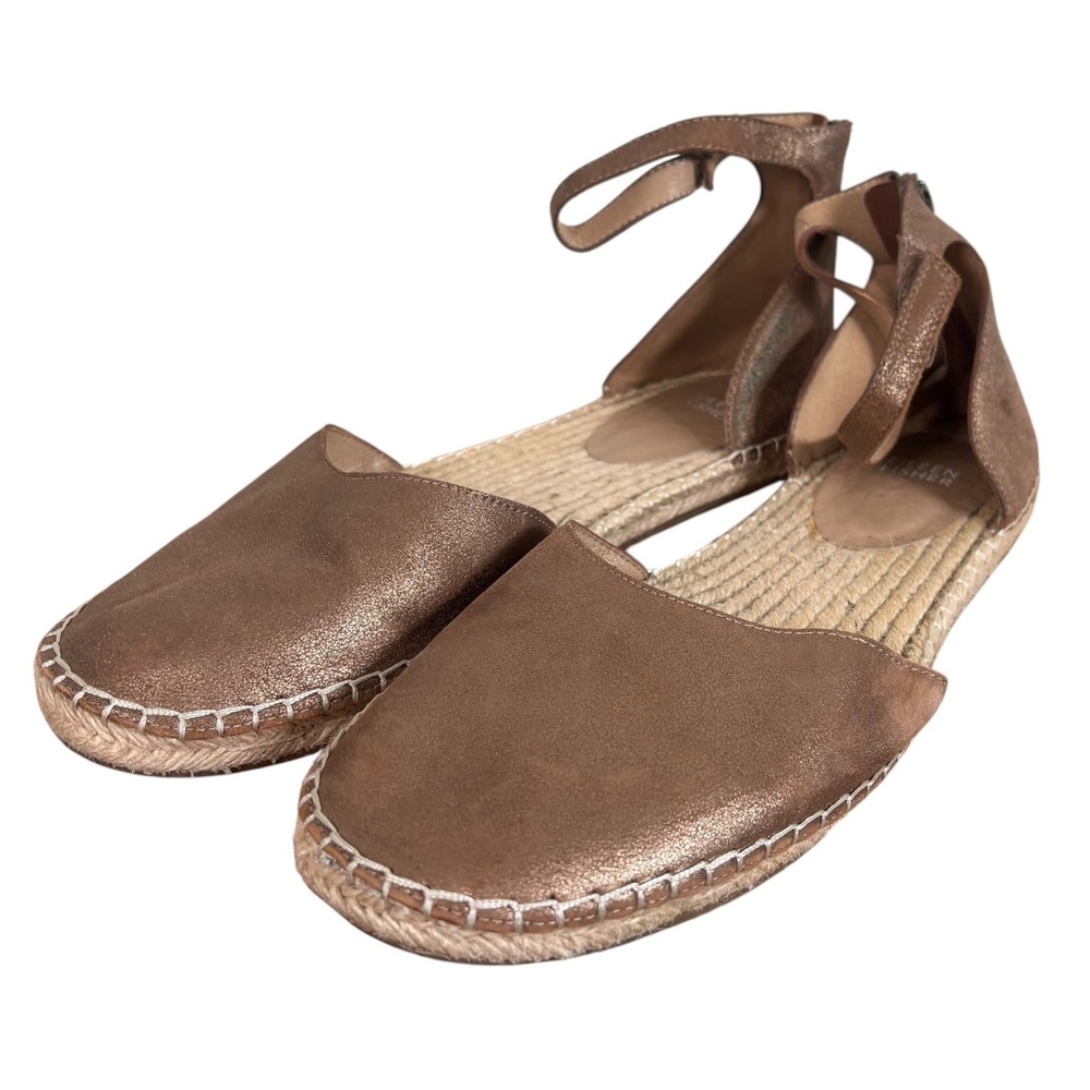 Eileen Fisher Womens Metallic Bronze Leather Ankle Strap Espadrille Sandals 11